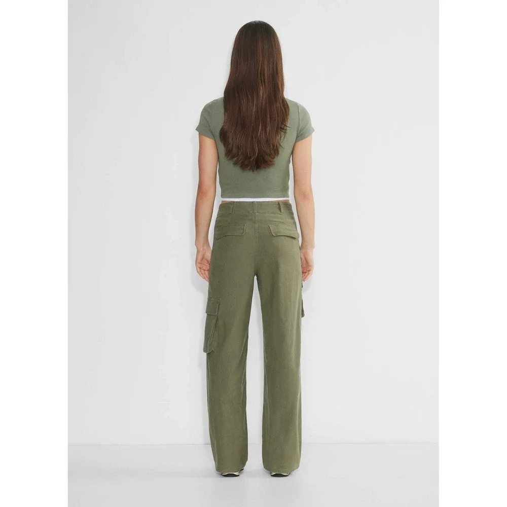 TNA Aritzia Picture Cargo Pant Olive Green High Rise Wide Leg Indie Y2K Size 0 - Picture 4 of 16